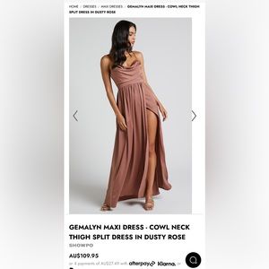 *NWT* Showpo - Gemalyn Maxi Dress, Cowl Neck, Thigh Split (12 - Dusty Rose)